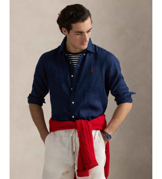 Camisa Oxford azul (L), Casual, Lino, Manga larga, Marino