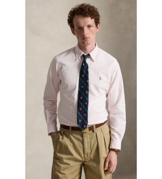 Polo Ralph Lauren para hombre. 710953704506 Camisa oxford de rayas Custom Fit rosa (L), Casual, Algodón, Clásico, Manga larga