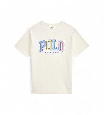Polo Ralph Lauren para niño. 323965824002 Camiseta con logotipo blanco (10/12años=140/149cm), Beige, Casual, Algodón, Manga corta, moda infa