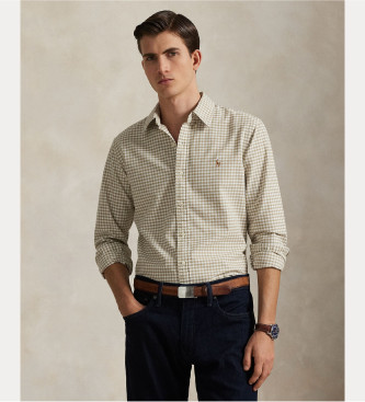 Polo Ralph Lauren para hombre. 710852744004 Camisa Slim Fit Gingham beige (S), Casual, Algodón, Manga larga
