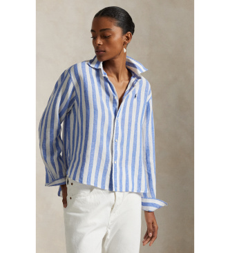 Polo Ralph Lauren för kvinnor. 211935130008 Wide Cropped linneskjorta blå (S), Casual, Lino, Lång ärm