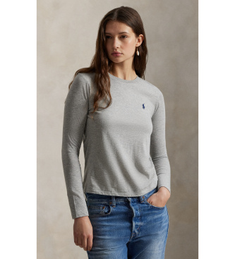 Polo Ralph Lauren para mujer. 211B14604003 Camiseta Classic Fit de punto de algodón gris (S), Casual, Manga larga