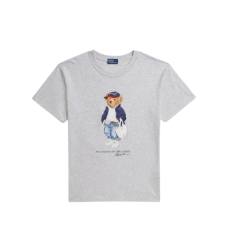 Polo Ralph Lauren para mujer. 211A96261001 Camiseta de algodón con Polo Bear gris (M), Casual, Manga corta