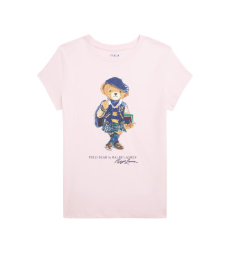 Polo Ralph Lauren para niña. 313961230001 Camiseta de algodón con Polo Bear rosa (M), Casual, Manga corta, moda infantil