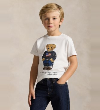 Polo Ralph Lauren Per Ragazzo. 322P00508001 Maglietta In Cotone Con Polo Bear (5AñOs= 117/123Cm), Bianco, Casual, Manica Corta, Moda Per Bam