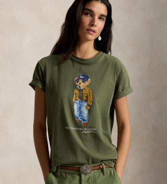Polo Ralph Lauren Per Donna. 211B17806001 T-Shirt In Cotone Con Orsetto Polo Verde (Xs), Casual, Manica Corta