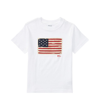 Polo Ralph Lauren para niño. 322843794004 Camiseta de punto de algodón con bandera blanco (6años= 124/134cm), Casual, Manga corta, moda infa
