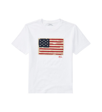 Polo Ralph Lauren Para Menino. 323843794004 T-Shirt De Malha De AlgodãO Com Bandeira Branca (10/12AñOs=140/149Cm), Branco, Casual, Manga Cur-image
