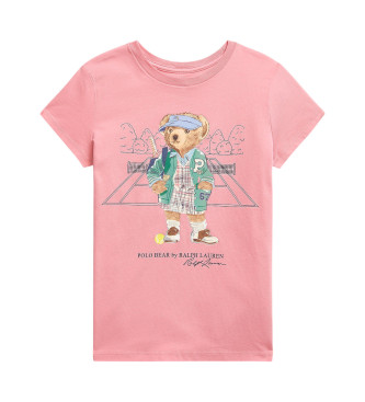 Camiseta de punto de algodón Polo Bear rosa (8Años=130/134cm), Casual, Manga corta, moda infantil