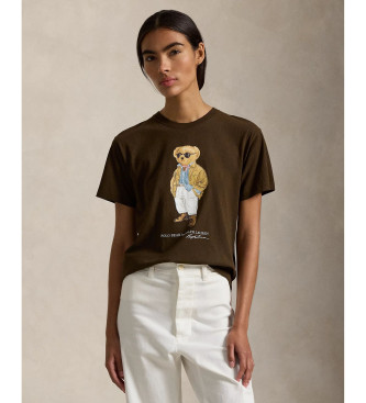 Polo Ralph Lauren para mujer. 211A96599001 Camiseta de punto de algodón y Polo Bear marrón (L), Casual, Manga corta