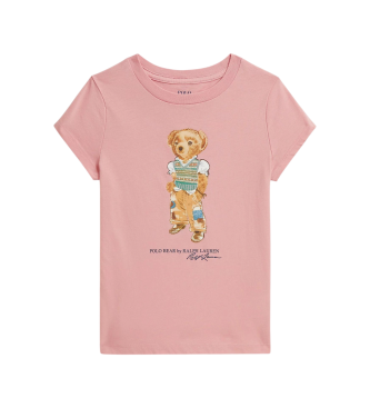 Polo Ralph Lauren para niña. 312B20033001 Camiseta de punto jersey con Polo Bear rosa (6años=117/123cm), Casual, Algodón, Manga corta, moda