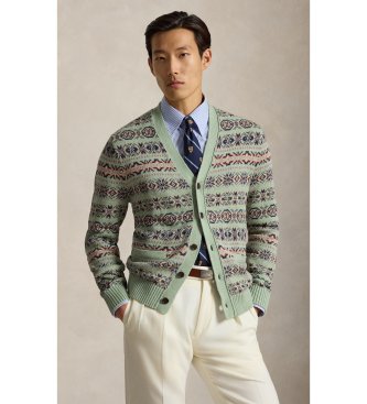 Polo Ralph Lauren Cárdigan Fair Isle de lino y algodón verde