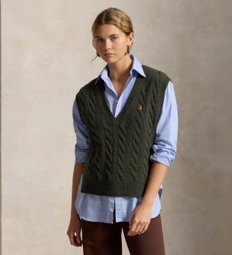 Polo Ralph Lauren para mujer. 211949994502 Chaleco de punto de lana y cachemira verde