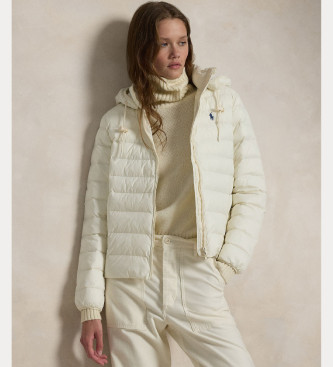 Polo Ralph Lauren para mujer. 211958932003 Chaqueta con capucha plegable y resistente al agua blanco (L), Casual, Sostenible, Nylon reciclad