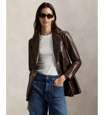 Polo Ralph Lauren para mujer. 211A93156001 Chaqueta de piel de botonadura sencilla marrón (34), Casual