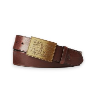 Polo Ralph Lauren för män. 405783730001 Heritage Plaque-Buckle läderbälte brun (40), Casual, Hud