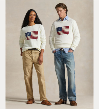 Polo Ralph Lauren unisex. 710718281009 El emblemático jersey con bandera blanco (XL), Casual, Algodón