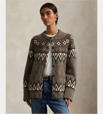 Polo Ralph Lauren para mujer. 211978326001 Cárdigan de mezcla de lana Fair Isle taupe (M), Casual