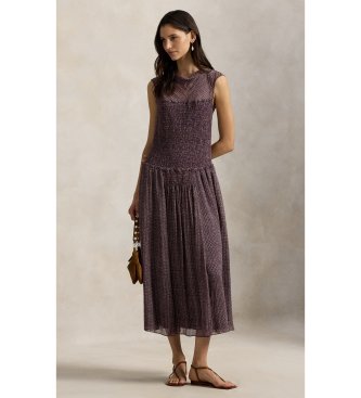 Polo Ralph Lauren Vestido estampado de tejido arrugado lila