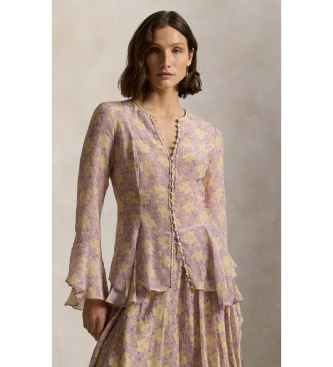 Para mujer. 211A96164002 Top con flores arrugado con botones (00 = 30), Casual, Manga larga, Lyocell