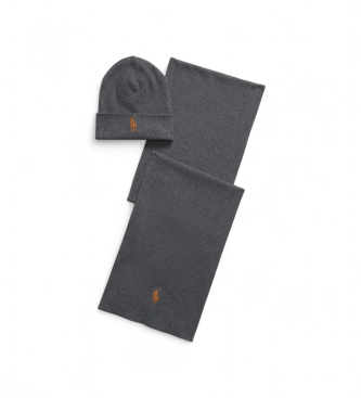 Polo Ralph Lauren para hombre. 710953262004 Gorro y bufanda de algodón acanalado gris (OSFA), Casual