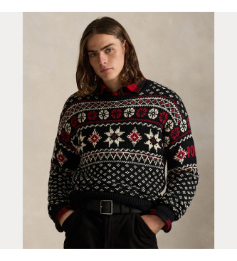 Polo Ralph Lauren para hombre. 710982258001 Jersey de Cachemira con copos de nieve negro (M), Casual, Multicolor