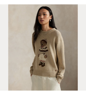 Polo Ralph Lauren para mujer. 211978315001 Jersey de cuello vuelto con Polo Bear beige (S), Casual, Algodón