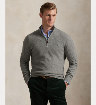 Polo Ralph Lauren para hombre. 710876756009 Jersey de lana con cremallera corta gris (S), Casual