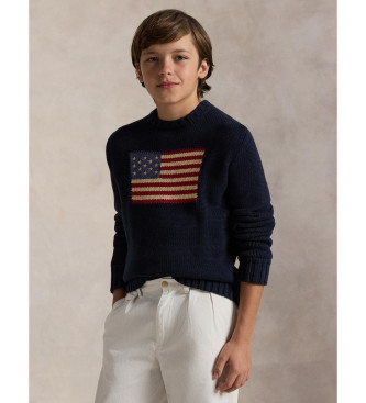 Polo Ralph Lauren para niño. 323668285001 Jersey emblemático con bandera marino (10/12años=140/149cm), Azul, Casual, Algodón, moda infantil