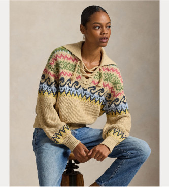 Polo Ralph Lauren para hombre. 211A96241001 Jersey Fair Isle Lace-Up beige (XS), Casual, Algodón