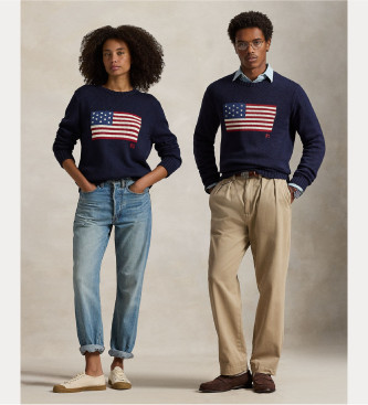 Polo Ralph Lauren unisex. 710718281006 Jersey bandera marino (M), Casual, Algodón