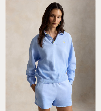 Polo Ralph Lauren para mujer. 211965097500 Jersey tipo polo de felpa ligera azul (M), Casual, Algodón