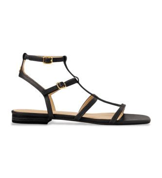Lauren Ralph Lauren para mujer. 802959977001 Sandalias de piel de Gladiador Everley negro (41), Plano, Hebilla, Casual