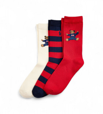 Polo Ralph Lauren para niña. 448P03263001 Set 3 pares de calcetines con Polo Bear rojo, blanco (9/11 Años), Homewear, Algodón, moda infantil