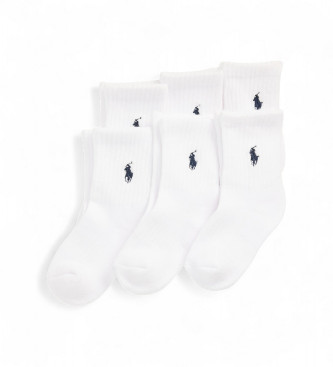 Polo Ralph Lauren para niño. 443974056001 Set 6 pares de calcetines de media caña blanco (4/7 Años), Homewear, Algodón, moda infantil