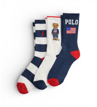 Polo Ralph Lauren unisex para niños. 443P03163001 Set de 3 Calcetines Bandera marino, blanco (4/7 Años), Homewear, Algodón, moda infantil