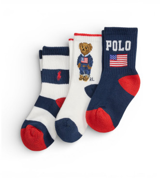 Polo Ralph Lauren unisex para niños. 444P03163001 Set de 3 Calcetines Bandera marino, blanco (8/9.5 Años), Homewear, Algodón, moda infantil