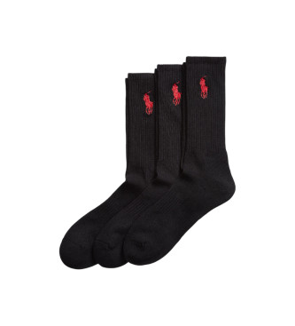 Polo Ralph Lauren para hombre. 449858064002 Set de 3 calcetines Logo Crew negro (40-45), Homewear, Algodón