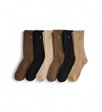 Polo Ralph Lauren para hombre. 449P07829001 Set de 6 pares de calcetines de media caña (OSFA), Negro, Marrón, Homewear, Algodón