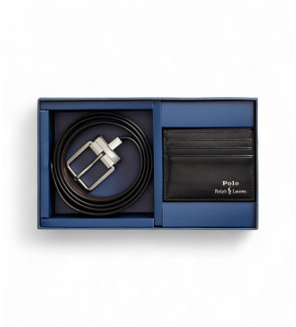 Polo Ralph Lauren para hombre. 405880721001 Set de cinturón y tarjetero de piel negro (OSFA), Casual