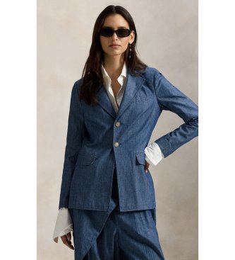 Polo Ralph Lauren för kvinnor. 211A96197001 Enkelknäppt kavaj i chambray blå (42), Casual, Bomull, Klassisk