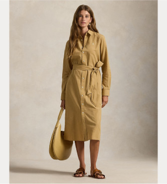 Polo Ralph Lauren Para Mulher. 211A96346002 Vestido-Camisa Bege Em AlgodãO E Linho (36), Casual, Manga Comprida-image