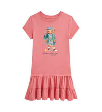 Polo Ralph Lauren para niña. 312971130001 Vestido de punto de algodón Polo Bear rosa (5años=109/116cm), Casual, Manga corta, moda infantil