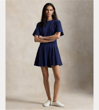 Polo Ralph Lauren para mujer. 211A96342004 Vestido estilo camiseta de punto jersey marino (XS), Casual, Algodón, Manga corta