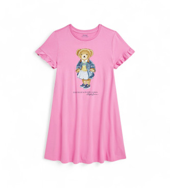 Polo Ralph Lauren para niña. 313965157002 Vestido con Polo bear rosa (8Años=130/134cm), Casual, Algodón, Manga corta, moda infantil