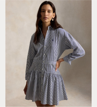 Polo Ralph Lauren para mujer. 211B22754001 Vestido Woven azul (36), Casual, Algodón, Manga larga