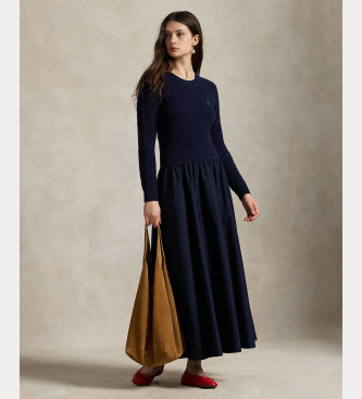 Polo Ralph Lauren para mujer. 211978251002 Vestido Woven Fit & Flare marino (M), Casual, Lana, Manga larga