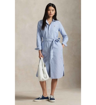 Polo Ralph Lauren för kvinnor. 211928804002 Skjortklänning i bomull med blått skärp (36), Casual, Lång ärm