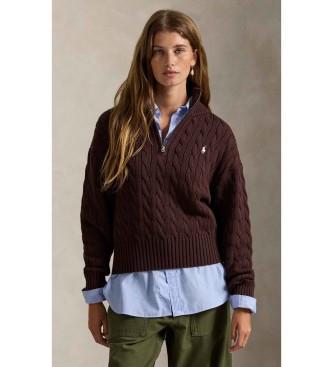Polo Ralph Lauren para mujer. 211963467505 Jersey de algodón en punto de ochos marrón (XS), Casual, Clásico