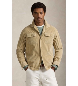 Polo Ralph Lauren para hombre. 710981753009 Camisa Classic Fit de pana beige (L), Casual, Algodón, Manga corta